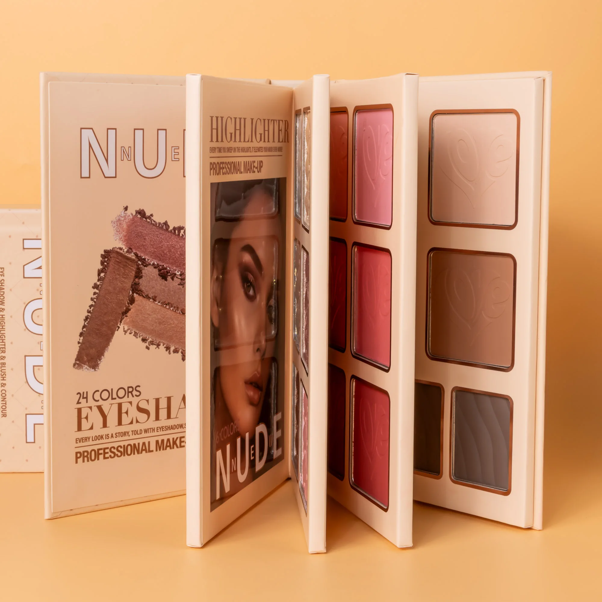 43-color makeup palette, four-layer book-style eye shadow palette, matte pearlescent blush, contour and highlight all in one 5