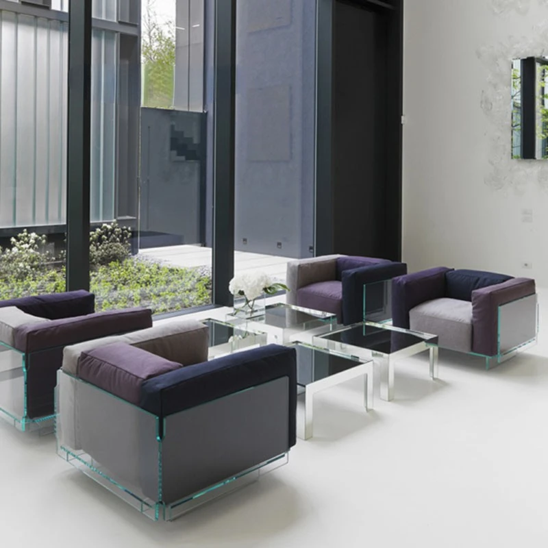 

Minimalist fabric transparent acrylic leisure chair luxury wind large living room high-end combination suspended sofa.