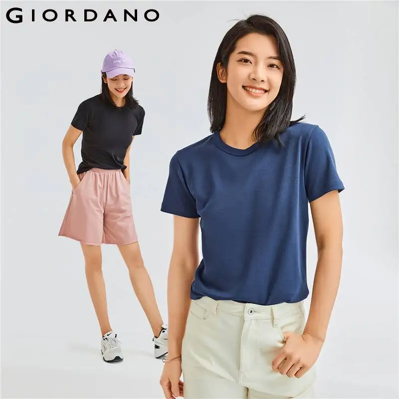 

Giordano Women Tshirts Interlock Solid Color Short Sleeve Tee 100% Cotton Simple Basic Soild Color Tee 13322201