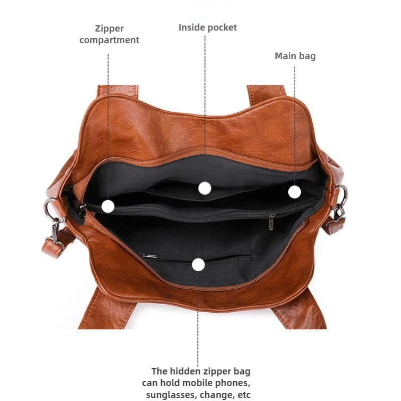 Luxury Soft Leather Handbags Designer Retro Crossbody Bags for Women 2026 New Large Capacity Ladies Shoulder Messenger Bag Purse