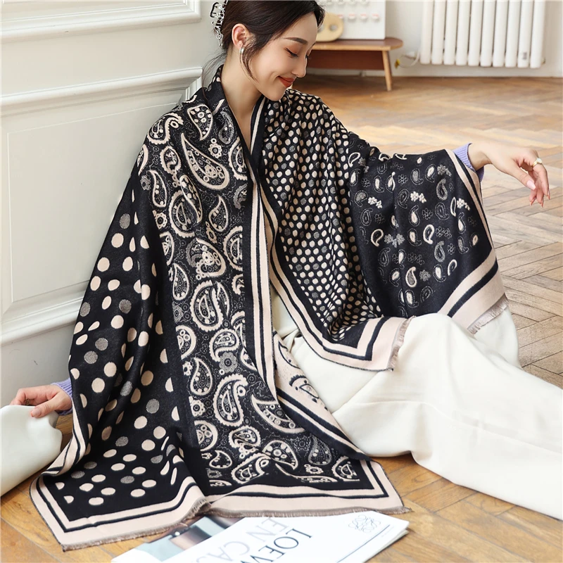 

Elegant Women Splice Cashmere Warm Scarf Shawl Paisely Dot Thick Winter Decorate Travel Blanket Wraps Foulard Bufanda 2022 New