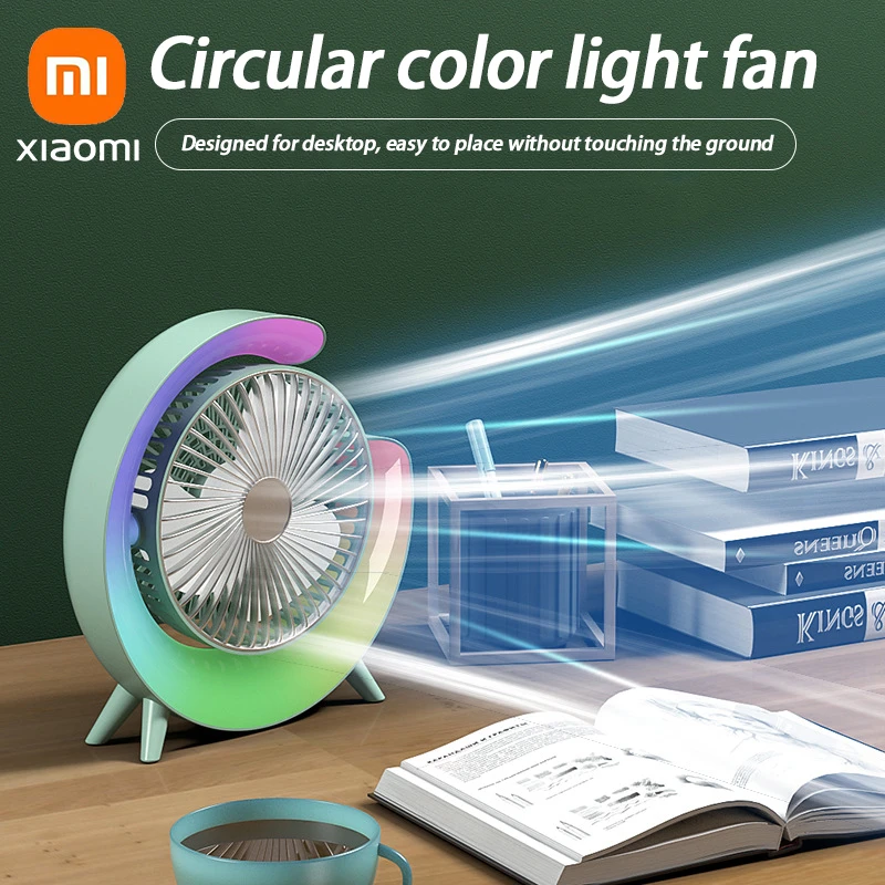 Xiaomi-ventilador de escritorio silencioso con carga USB, lámpara de caballo corriente colorida Original, para el hogar, oficina, dormitorio de