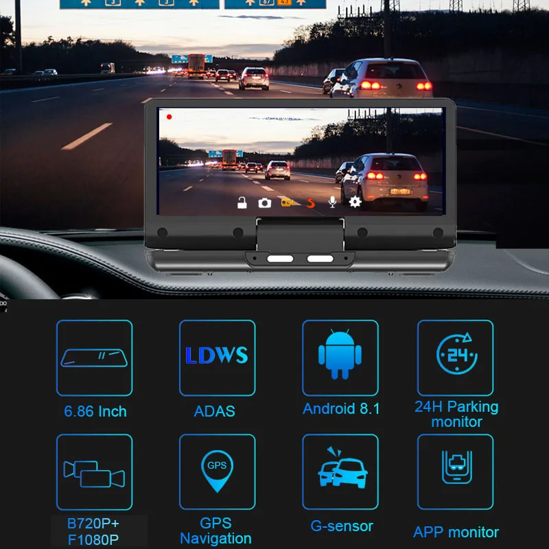 7" GPS black box WIFI Bluetooth ADAS 24h Park Monitor Car Dvr Mirror Dash Cam for car Dual camera Recorder 4G Dashboard 2GB+32GB