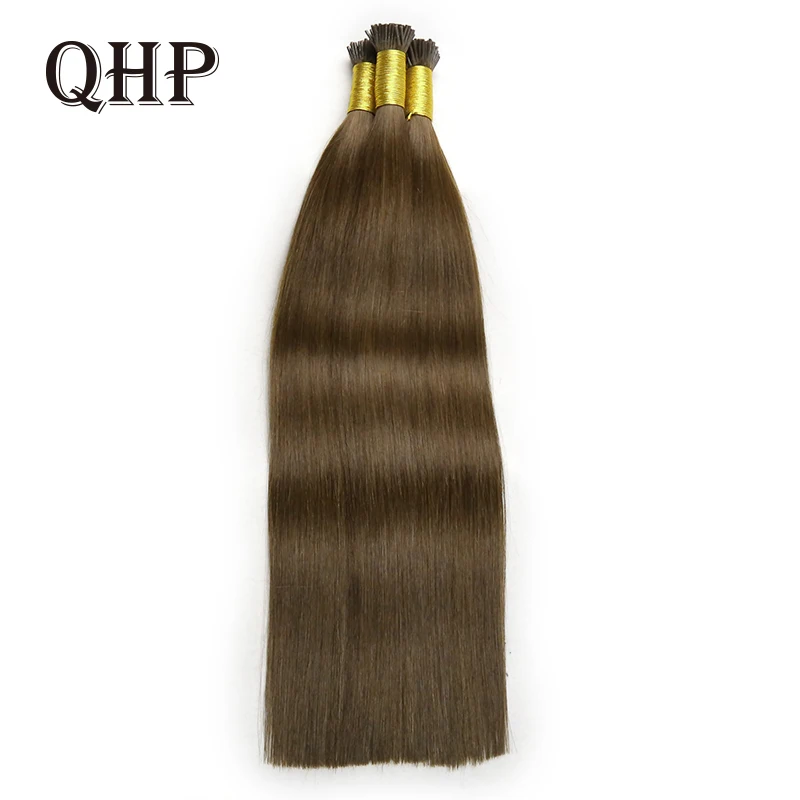 QHP I Tip Original Human Natural Hair Extensions Raw Virgin Human Hair Keratin Capsules Brazil Straight Blonde Color 50pcs/Set
