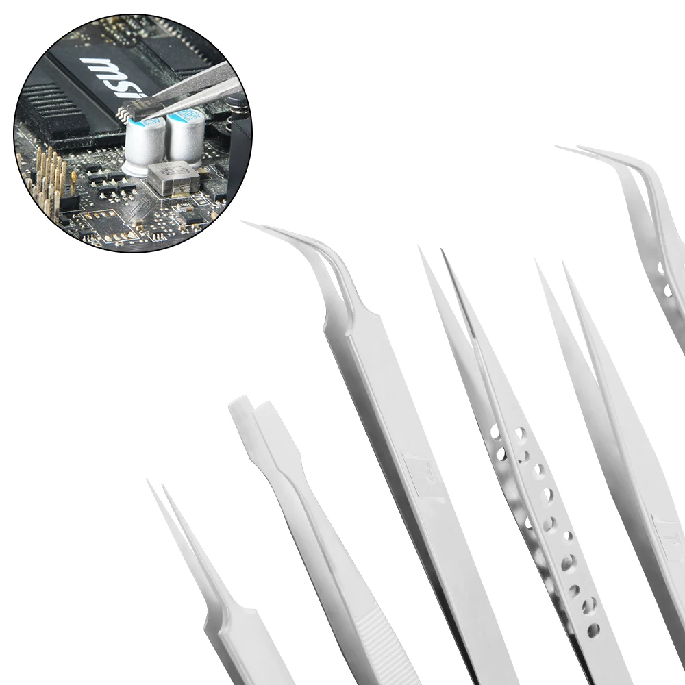 

Precision Industrial Tweezers Anti-static Magnetic Curved Straight Tip Stainless Forceps For Electronics Soldering Hand Tools