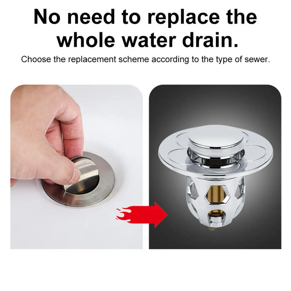 Description Picture 2 of itemUniversal Stainless Steel Pop-Up Bounce Core Basin Drain Filter Hair Catcher Shower Sink Strainer Bath Stopper Bathroom Tool