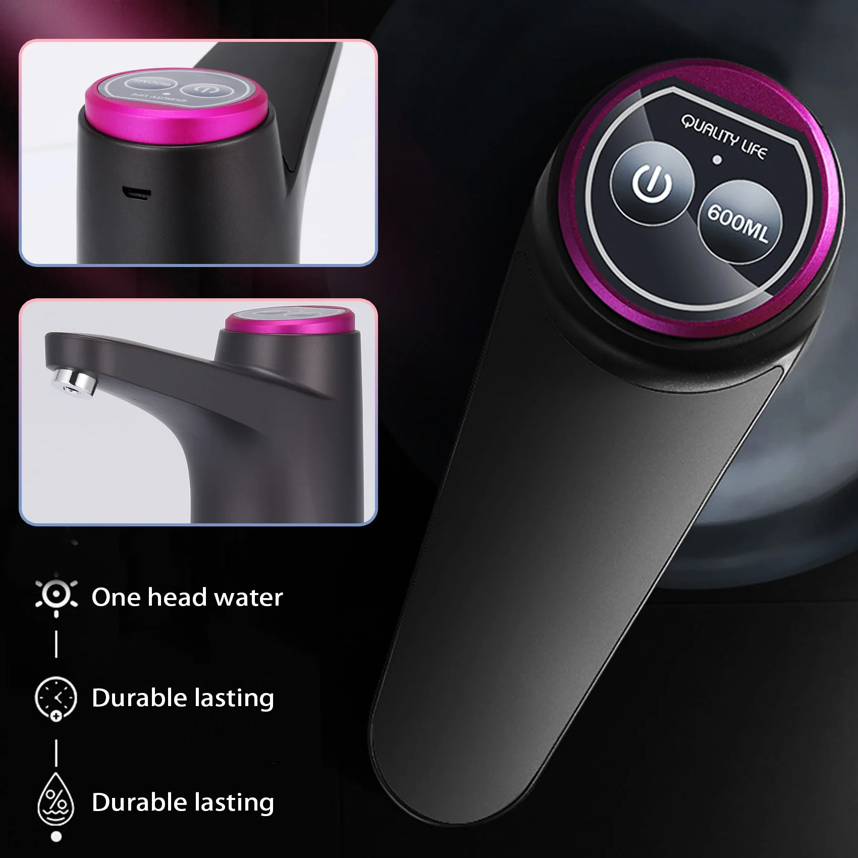 Electric Water Bottle Pump with Base USB Water Dispenser Portable Automatic Pump Bucket Bottle Dispenser-Dark Gray HOT