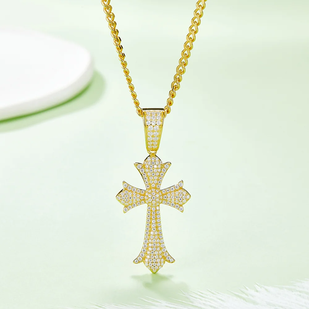 HanYu Vintage Luxury Moissanite Cross Pendant for Necklace 925 Sterling Silver Gold Plated D Color Moissanite Hiphop Pendant