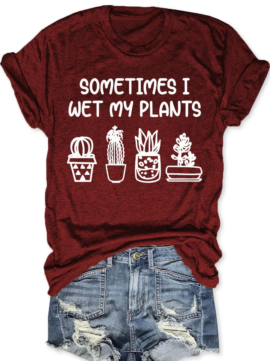 

Женская футболка с забавным девизом «иногда я мокла мои растения», милая мультяшная фигурка палочки в горшке с принтом кактуса, модная повседневная женская футболка
