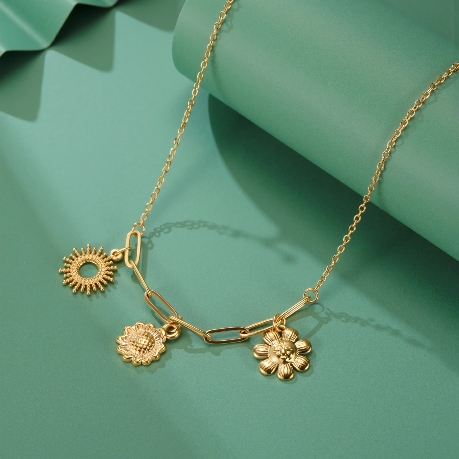 COOLTIME Sonnenblumen-Anhänger-Halskette für Damen, Edelstahl, Modeschmuck, Geschenk, Großhandel – Detail 8