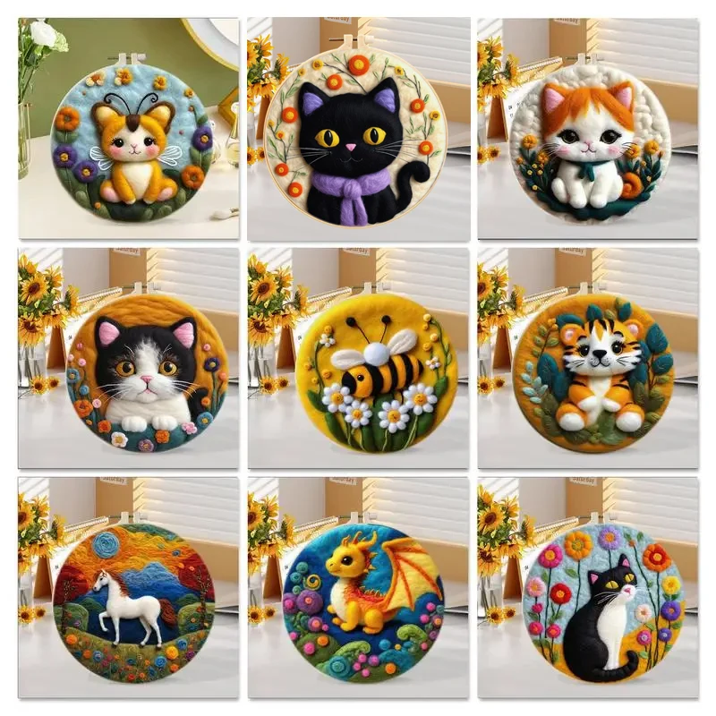 GATYZTORY Needle Felting Painting With Frame Kit For Beginner Cat Animal Handmade Home Decor For Adults Adult DIY Handicraft