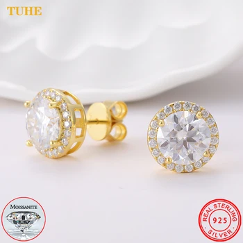 925 Sterling Silver 0.1-4 Carat Moissanite Round Earrings Engagement Wedding Daily Party Travel Jewelry Christmas Gift For Women
