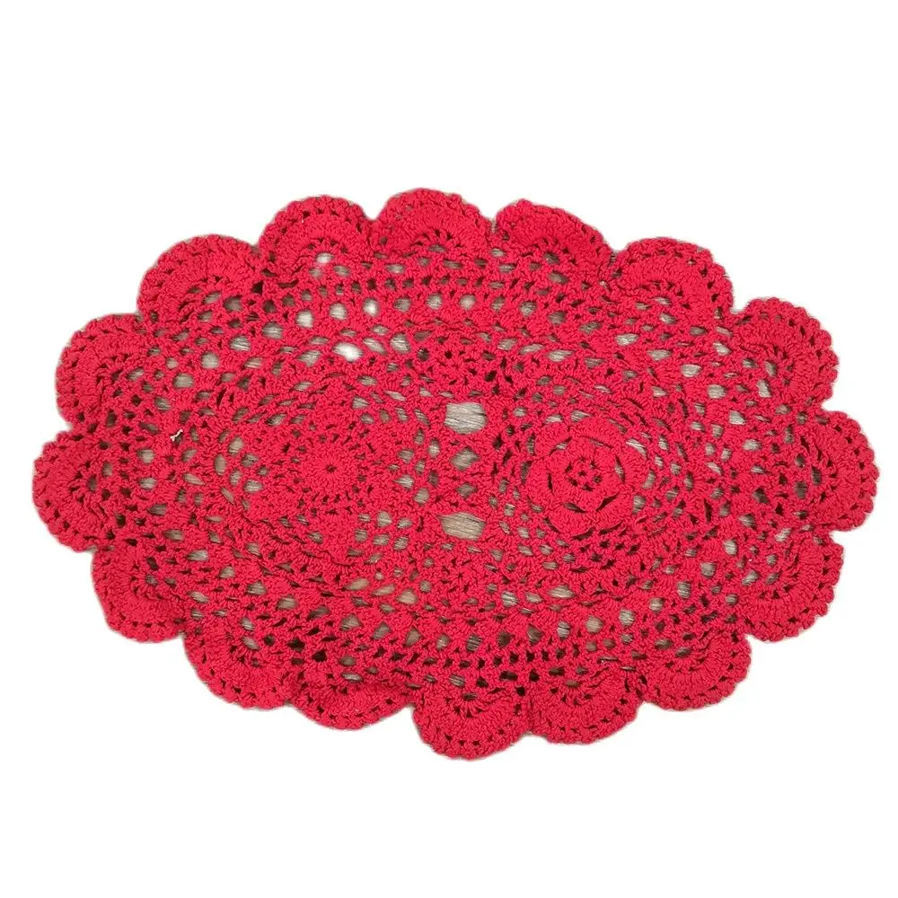 

N070-PM рождественское свадебное украшение стола 100% хлопок 9x14 дюймов Овальный Красный Настольный коврик ручной работы вязаные коврики
