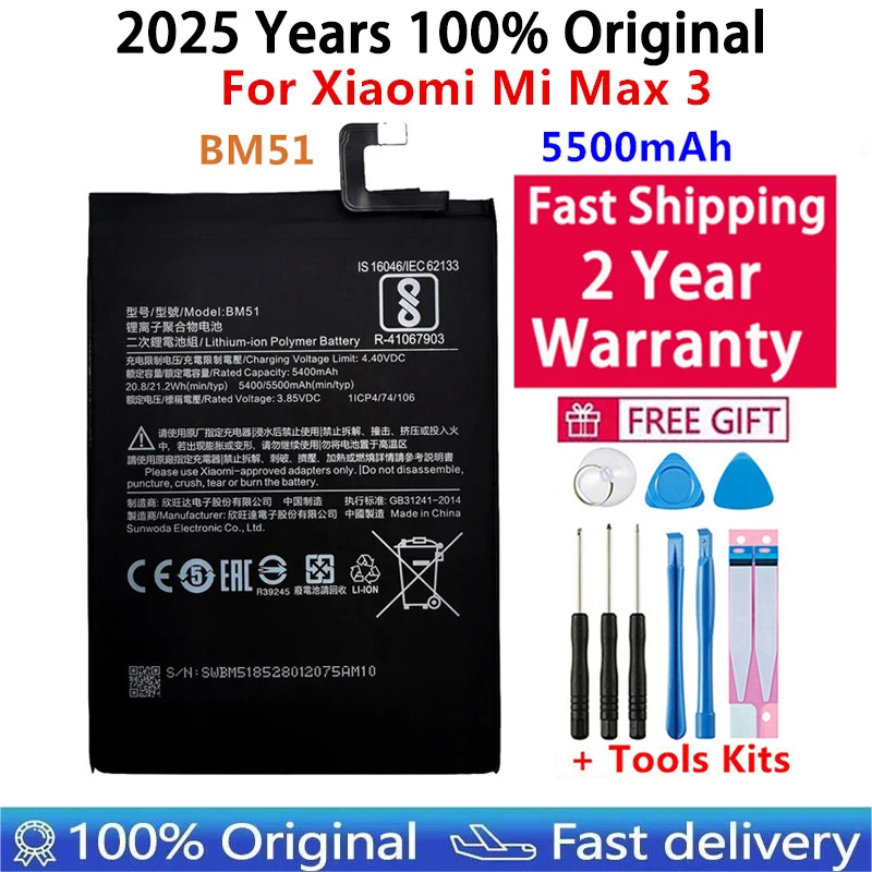 Phone Battery Original Replacement Battery For Xiaomi Mi Max 3 Max3 BM51 BM50 Mi Max 2 Max2 BM49 Genuine + Tools