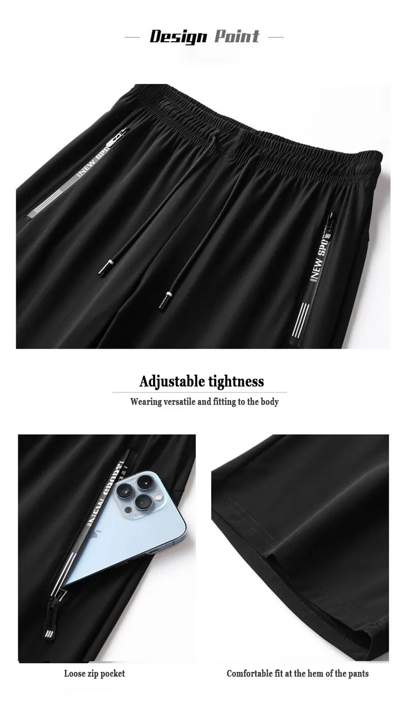 Sc62049e6ba6b407b8ad89515023241314 Ice Silk Pants Men's Shorts Summer Thin Quarter Pants Loose Size Quick Drying Pants Available in Black and Grey Mallzona