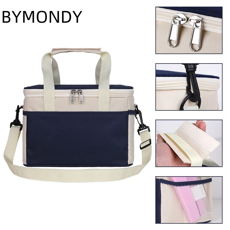 BYMONDY Oxford Cloth Insulated Lunch Cooler Bag Collapsible Leakproof Lunch Bags with Adjustable Shoulder Strap Thermal Lunchbox