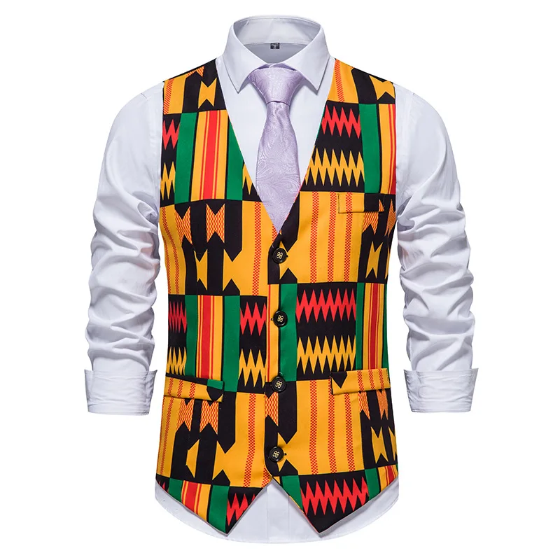 

African Dashiki Suit Vest Men 2022 Brand Slim Fit Sleeveless Vest Waistcoat Men Party Wedding Prom Tuxedo Vests Male Chalecos