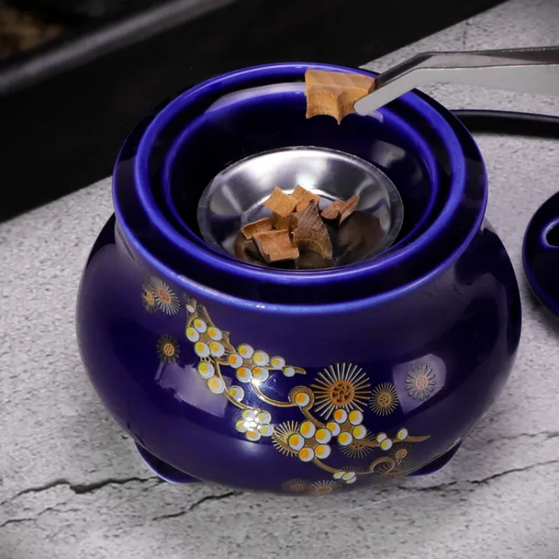 Ceramic Incense Burner Flower Electric Room Fragrance Aroma Oil Burner Blue Yoga Plate Wierook Houder Insense Holder Zen Decor