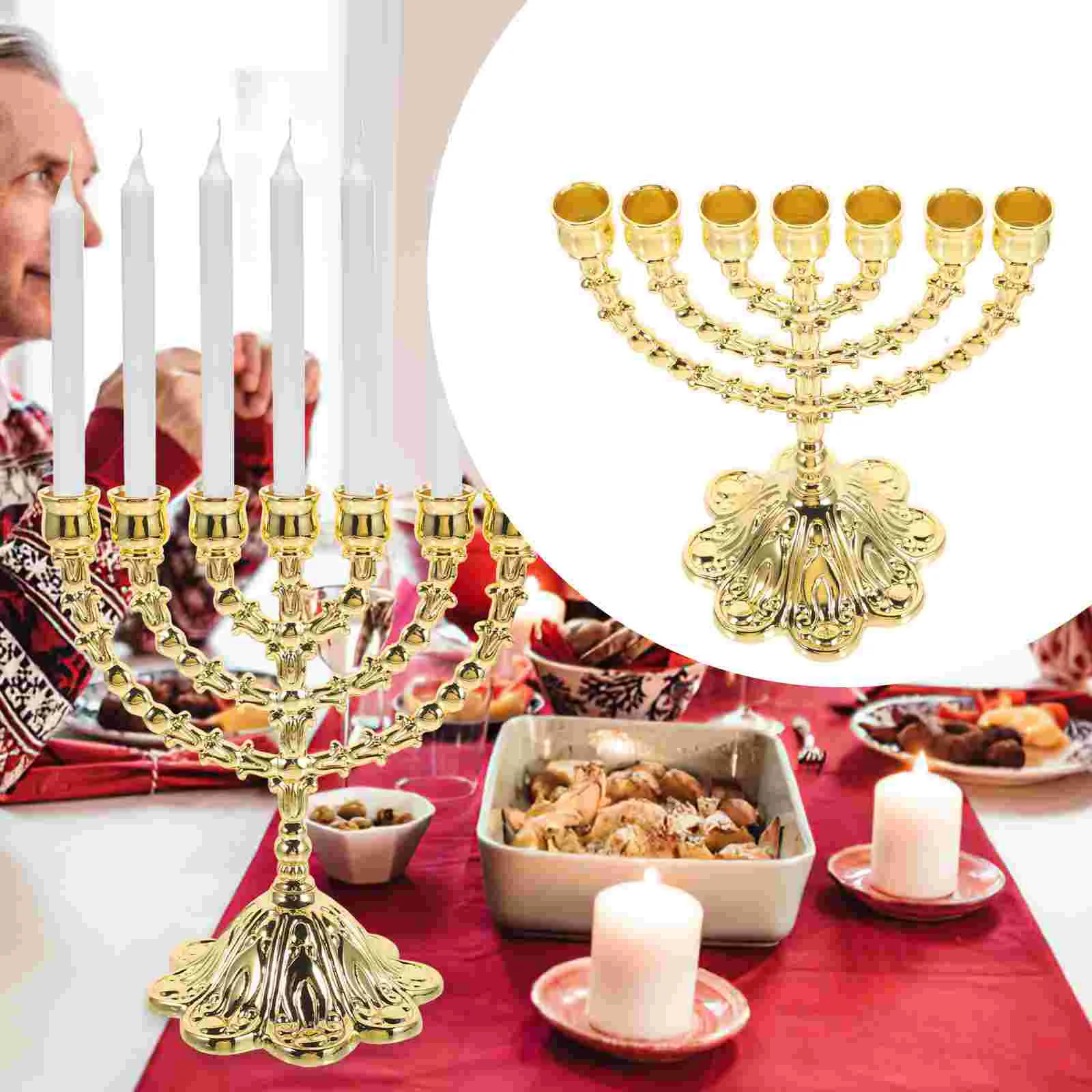 

Holder Menorah Branch Stand Metal Chanukah Hanukkah Jewish Candelabra Candlestick Vintage Table Religious Gold Jerusalem Decor
