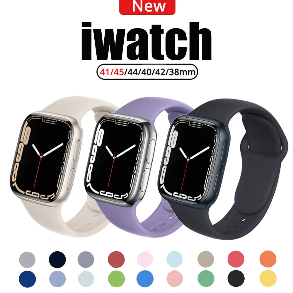 Ремешок силиконовый для Apple Watch band 44 мм 40 45 41 38 42 браслет смарт-часов correa iWatch Series 7 3 5