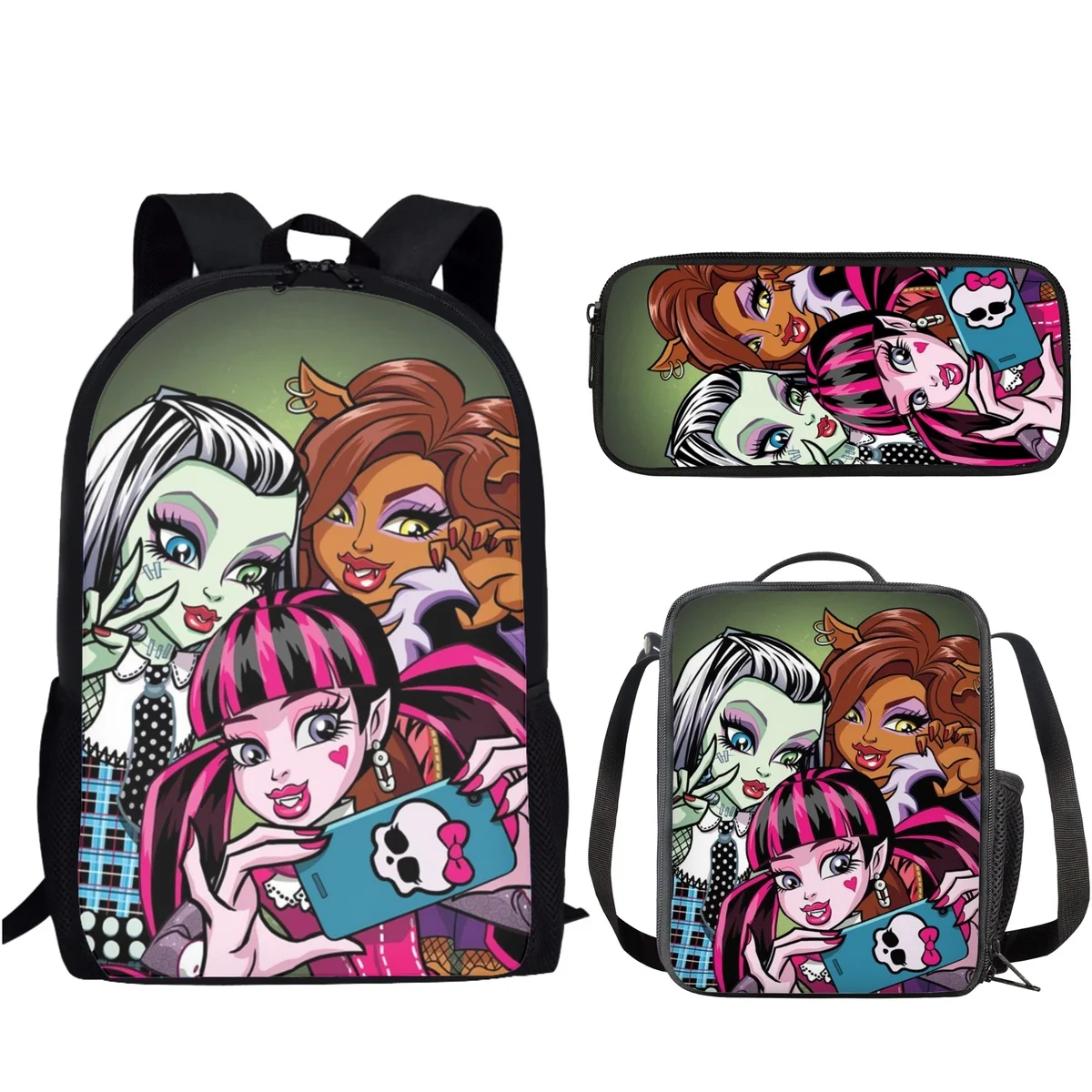 

Belidome Monster-High Pattern School Bag for Boy Girl Set of 3 Large Capacity Backpack Pencil Case Adults Student Mochila Gift