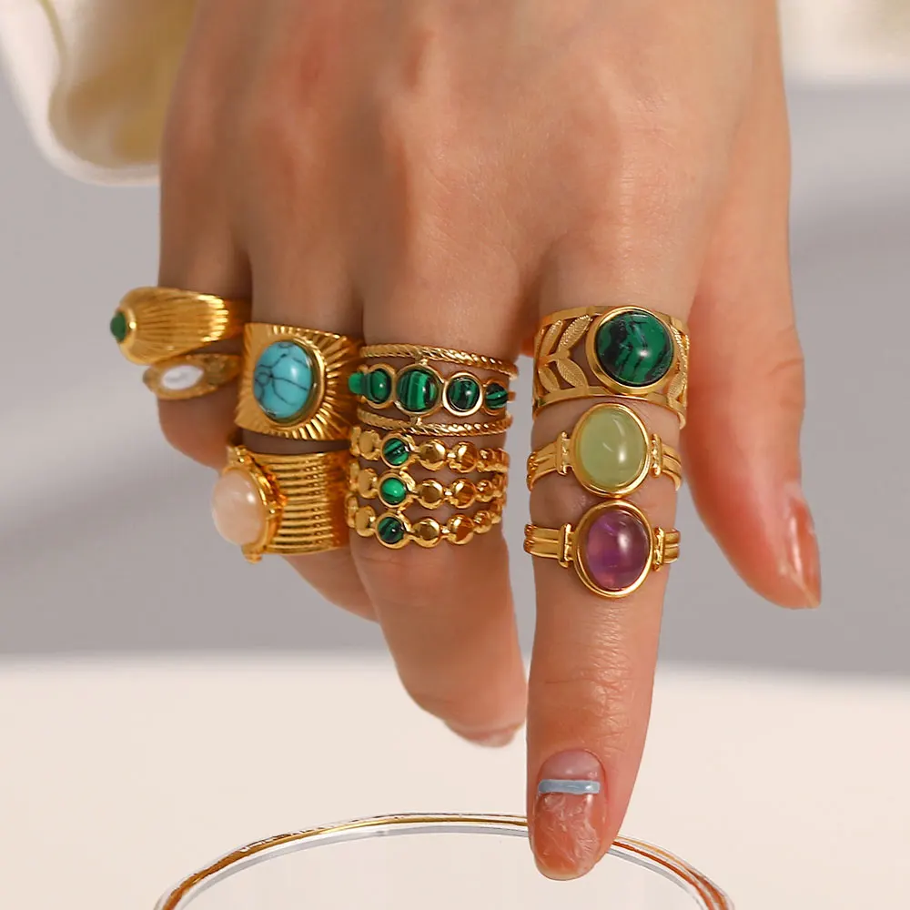Youthway New Design Natural Stone Stainless Steel Ring Women Waterproof Stylish Golden Jewelry 2022 NEW Set 4