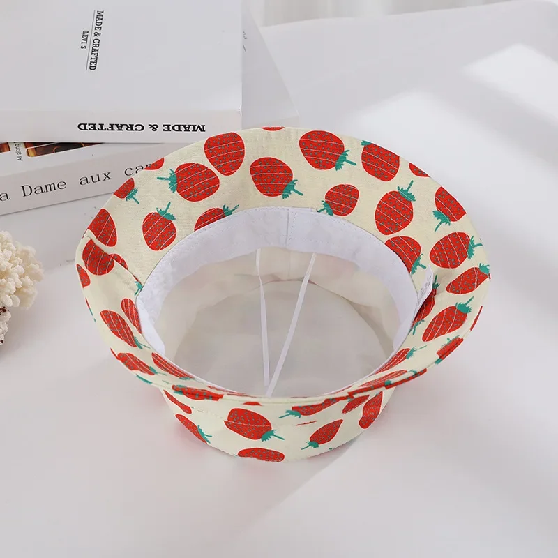 Childen Summer Bucket Hat Cute Strawberry Pattern Brim UV Protection Fisherman 2-8Years Baby Girls Boys Kids Panama