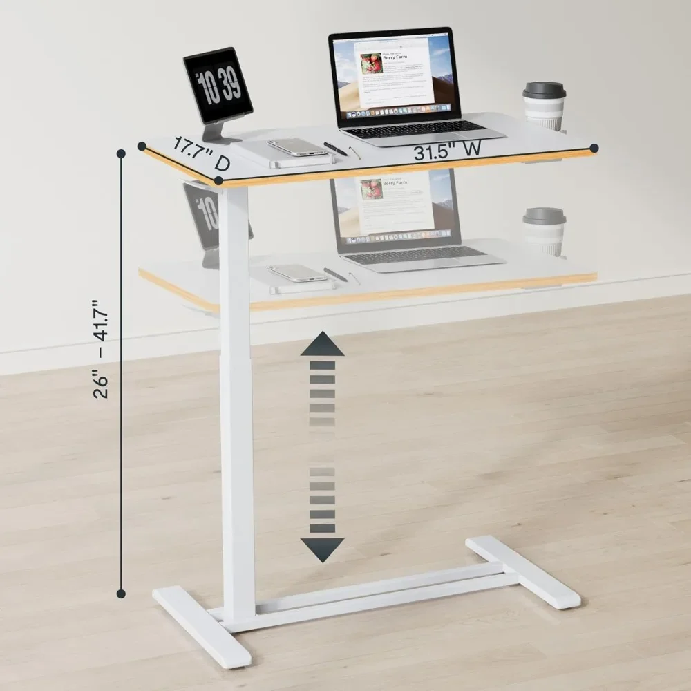Mobile Standing Desk with Wheels Pneumatic Laptop Rolling Computer Cart Movable Height Adjustable Small Sit Stand Desk Computer