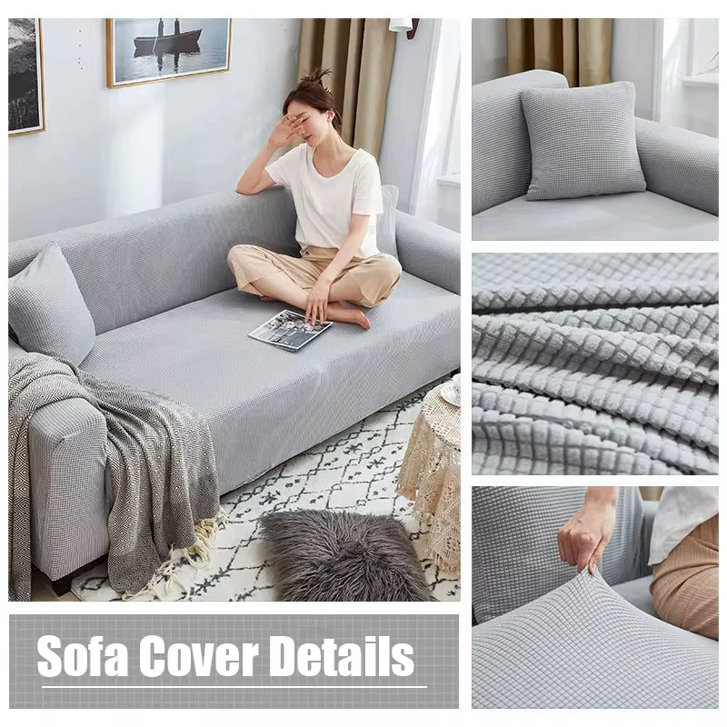 Thick Jacquard Sofa Cover For Living Room 1/2/3/4/5 Seater Elastic Sofa Slipcover Solid Color Non-slip Couch Cover For Home 4