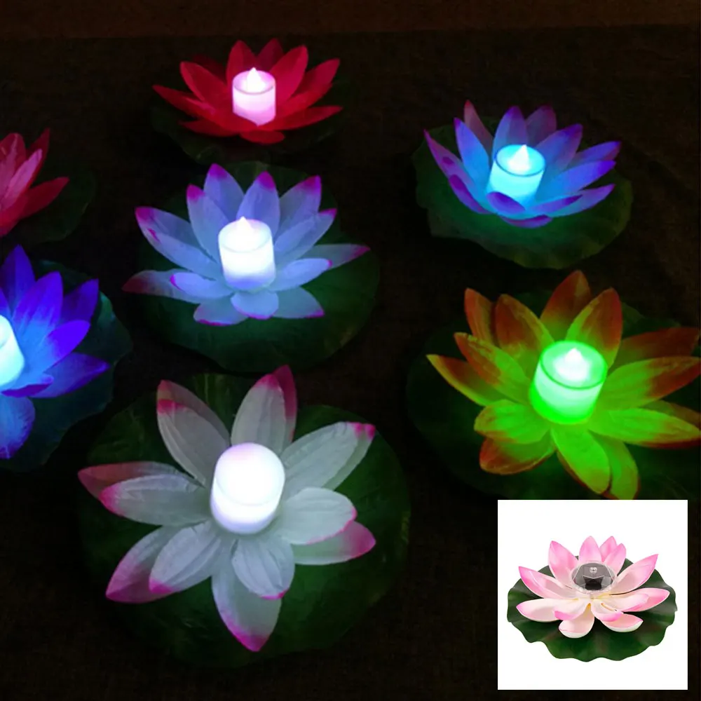 LED Floating Lotus Light Solar Powered Lotus Lamp with 7 Colors RGB Waterproof Water Floating Night Lamp for Garden Pool Party