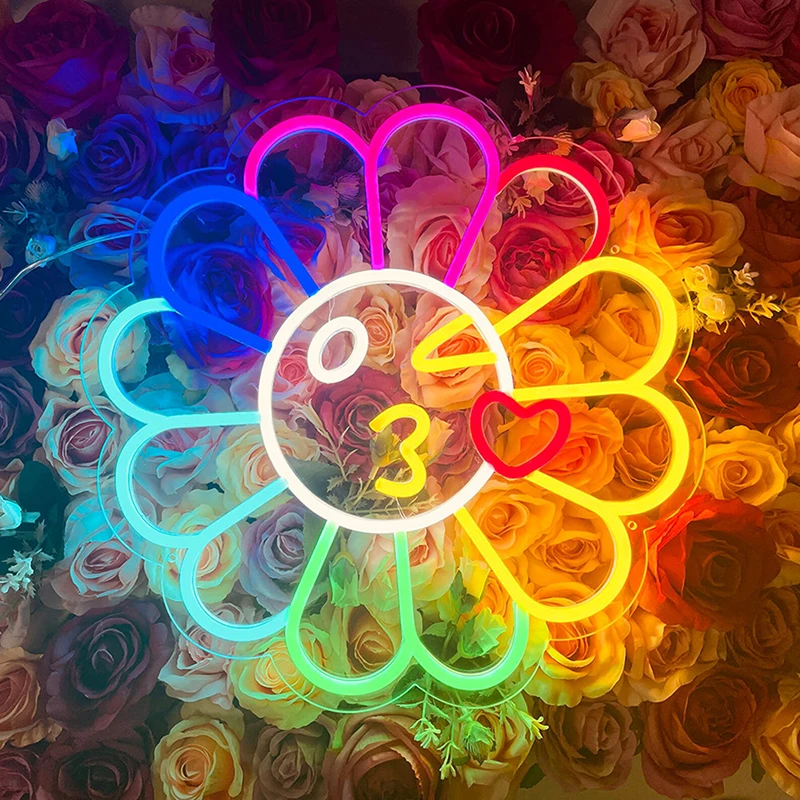 

Colorful Flower Neon Sign Custom Business Decoration Aesthetic Neon Lights Bedroom Home Wall Hang Decor Led Light Signs