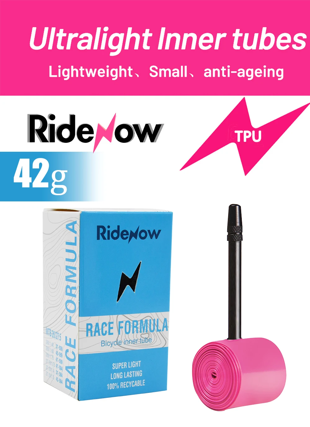 Description Picture 5 of itemRideNow TPU Tube MTB 29 " Bike Inner Tire 29x1.9 1.95 2.0 2.1 2.2 2.3 2.4 2.5 Bicycle lights Tire 26 27.5 29er  French valve