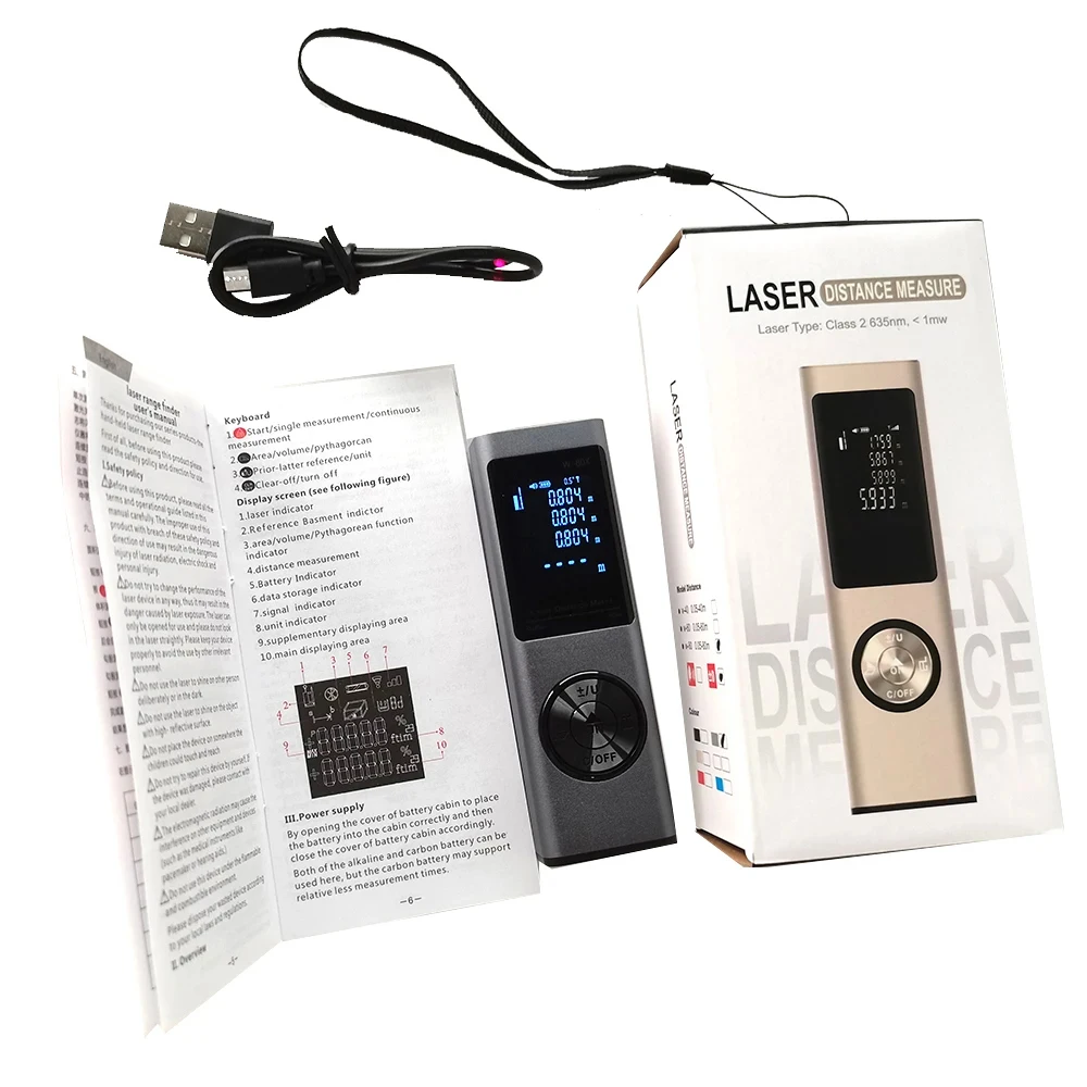 Digital Rangefinder Laser Distance Meter Module Ft/M/In 40M 60M 80M Distance Area Volume Continuous Laser Tape Trena Meter