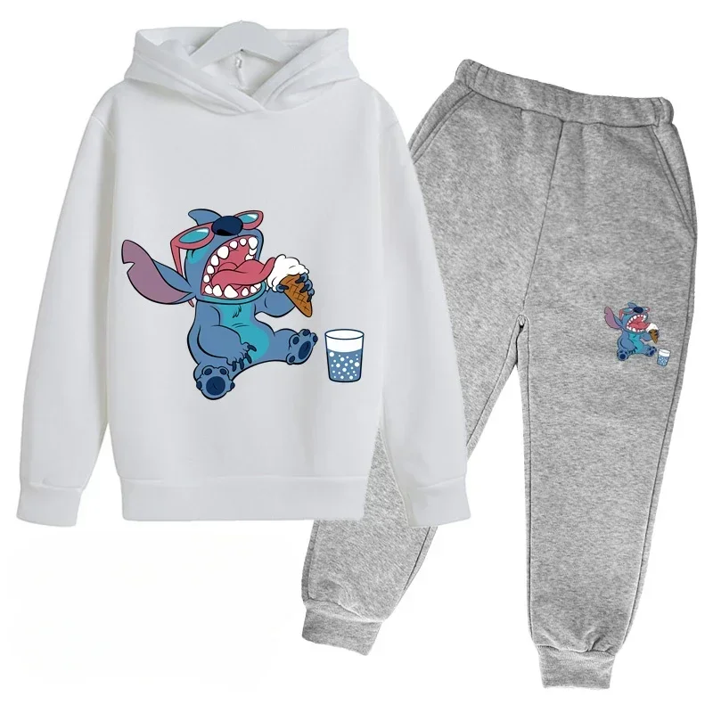 Ropa para niños, tendencia, chándal cálido, otoño, estampado de dibujos animados de anime, sudadera con capucha para niños y niñas, conjunto de traje de dos piezas y pantalones