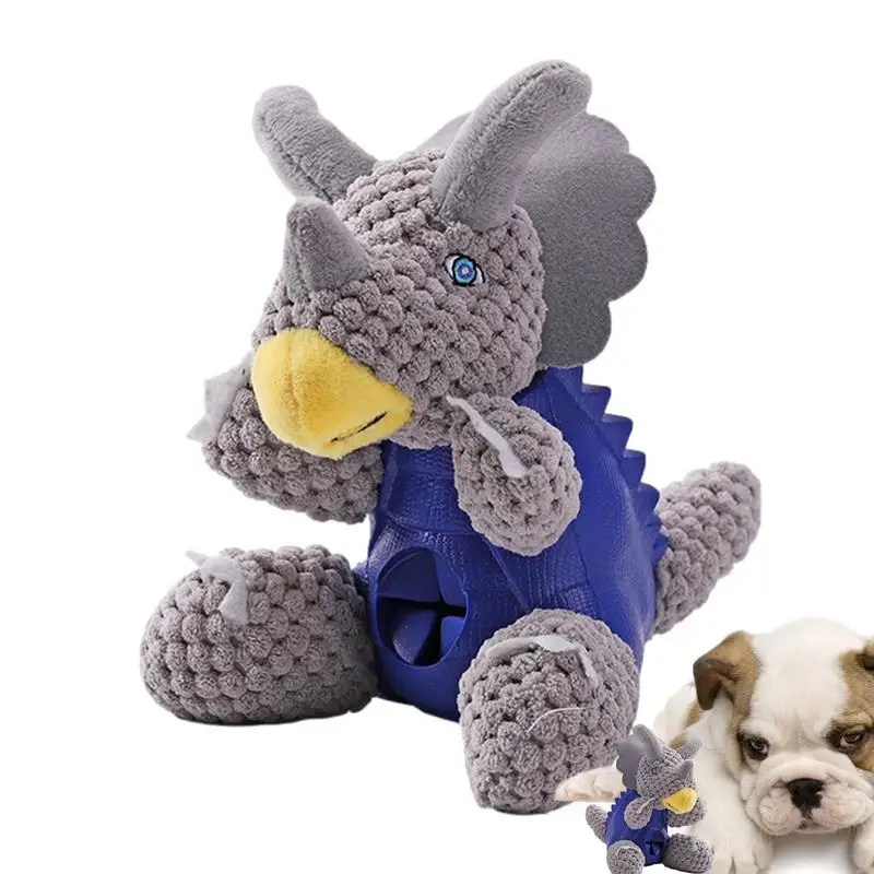 Dog Chew Toy Sound Triceratops Slow Feeder Toys Soft Pet Dispensing Toy For Aggressive Chewer Cute Treat Toys For Relax