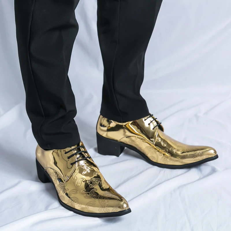 HKDQ Blue High-heeled Shoes For Men High Quality Pointed Toe Italian Luxury Men's Shoes Fashion Lace-up Leather Dress Man
