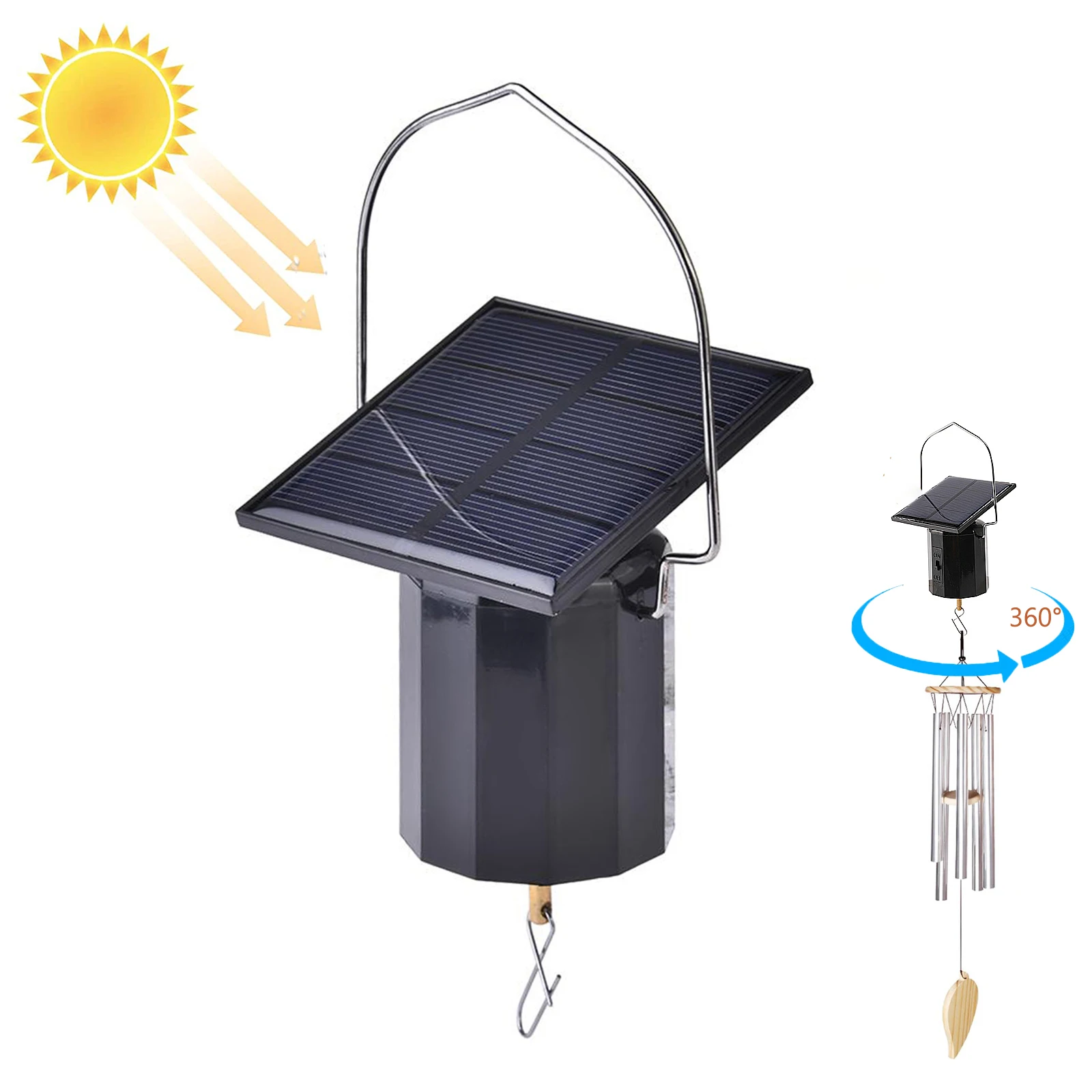 Black Plastic Solar Powered Wind Chimes for Garden Patio