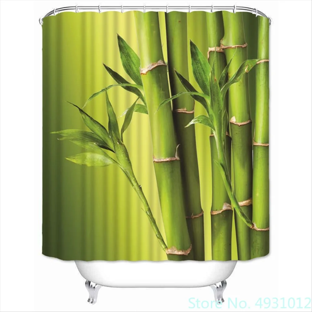 

2023 High Quality Custom Bamboo Shower Curtain Waterproof Bathroom Polyester Fabric Bath Drapes 180x200cm with Hooks