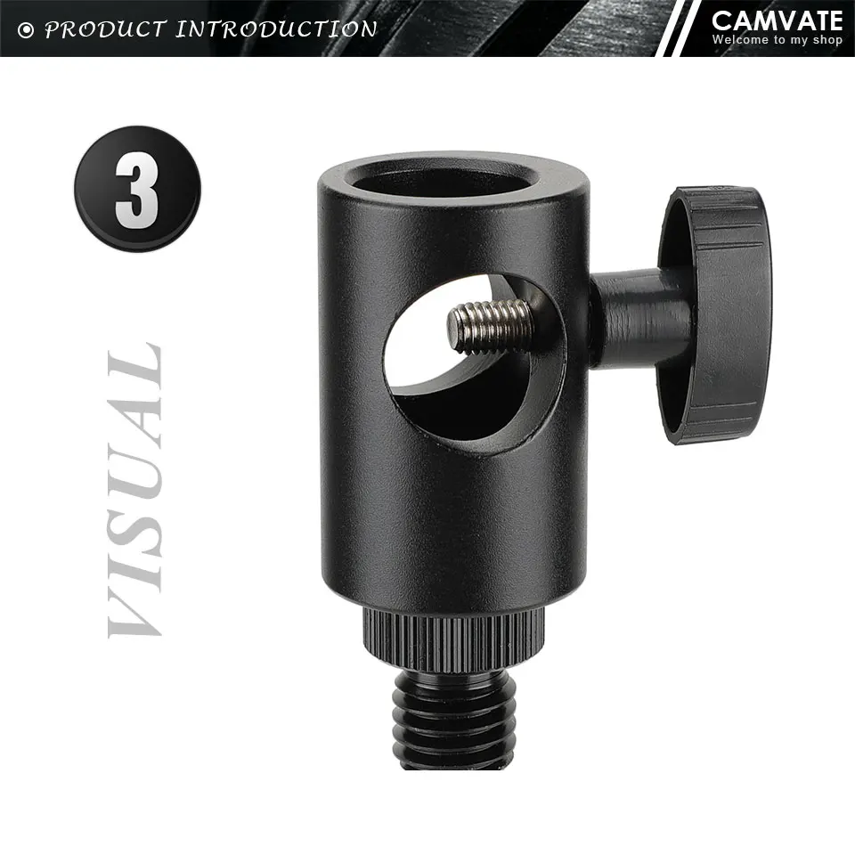 16mm Light Stand Head With M12 Male Thread Connector & 1/4"-20 Thread Screw For