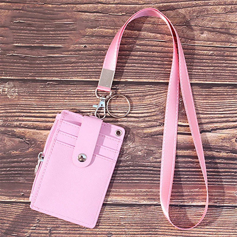 Fashion PU Leather Business ID Card Holder Credit Badge Holder Bus Cards Cover Coin Purse Wallet With Keychain 2