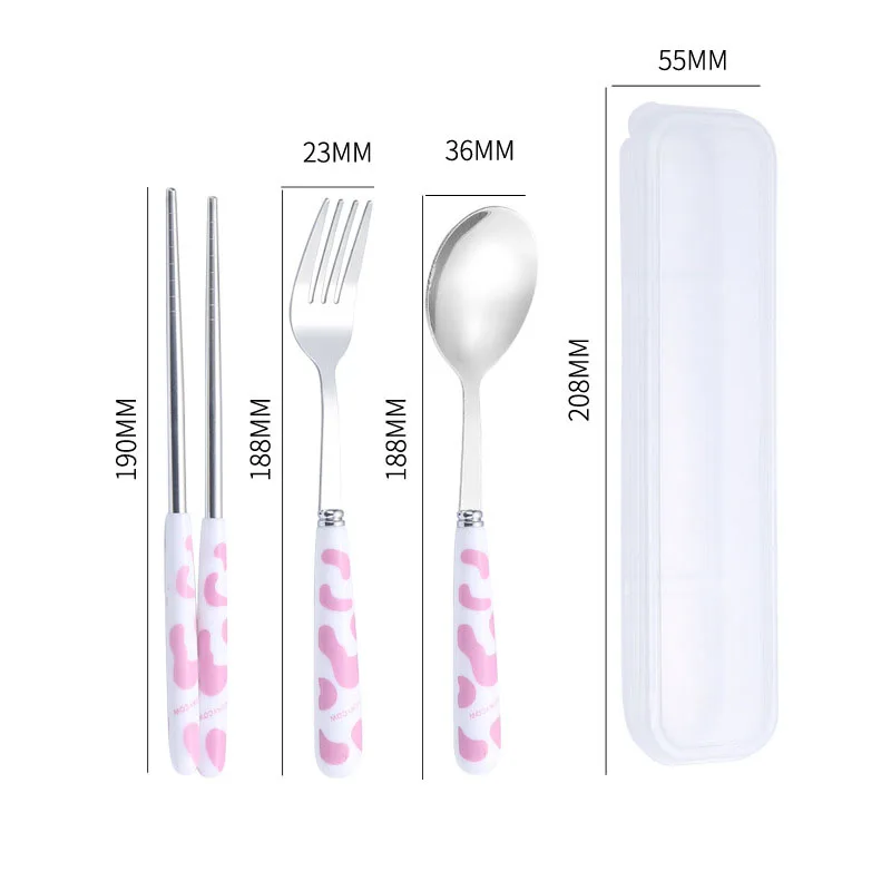 1Set -Steel Knifes Fork Spoon Set Family Travel Camping Cutlery Eyeful Dinnerware Set with Case(Spoon+Forks+Chopstick+Case))