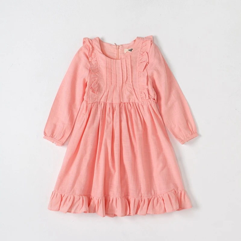 Summer Spring New Girl Cotton Linen Long Dress Kids Princess Casual Dresses Pink & White Girls Children Clothes