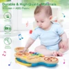 Wooden 2in1 Keyboard Piano Clapping Drum with Music & Light Cartoon Animals Music Toys Educational Toys for 12 months Baby Gifts 4