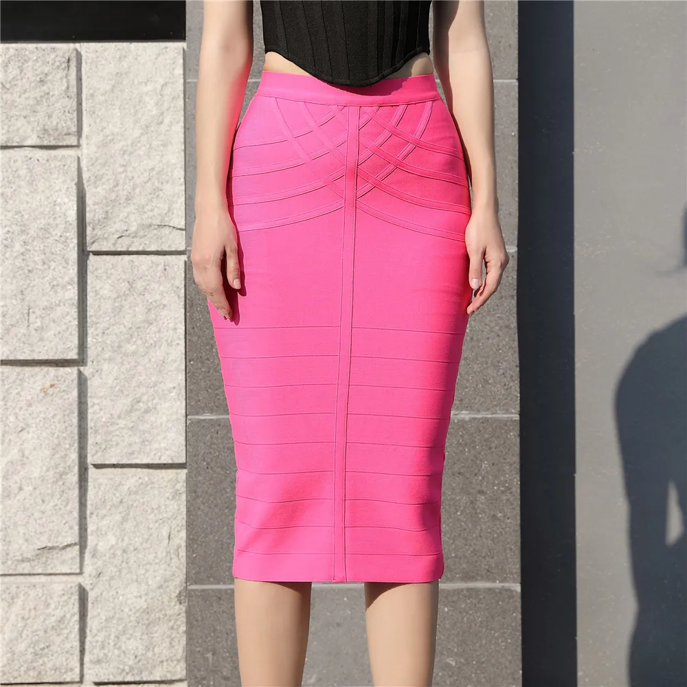 

Sexy Bodycon Elastic Bandage Pencil Skirt High Waist Elegant Slim Striped Midi Skirts For Women