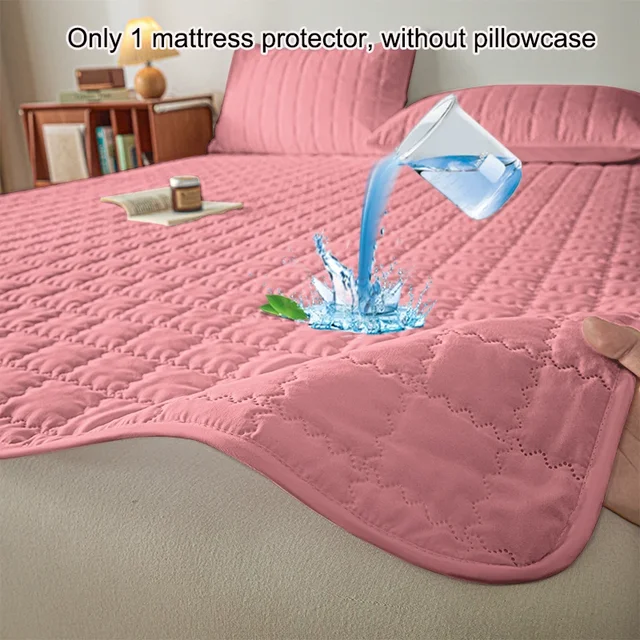 1 housse de protection pour matelas laminé imperméable carré moderne simple, housse de lit rose pâle pour chambre à coucher, literie (sans taie d'oreiller) 3