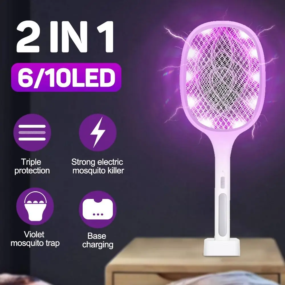 

2 in 1 Electric Mosquito Swatter Home 3000V Bug Zapper Insect Fly Swatter Trap USB Rechargeable Mosquito Killer Summer