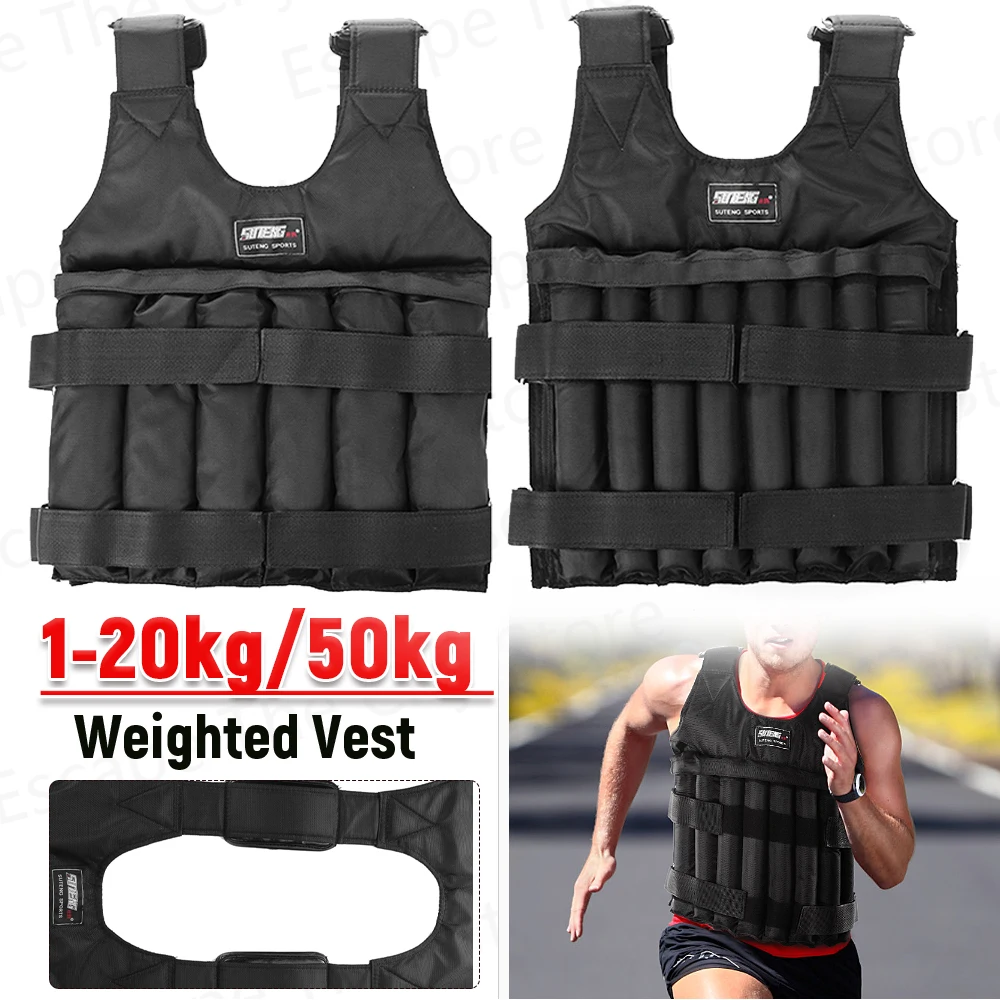 

20kg/50kg Durable Weighted Vest Adjustable Weight Training Exercise Waistcoat Women Men Fitness Sports Jackets Sand Clothing