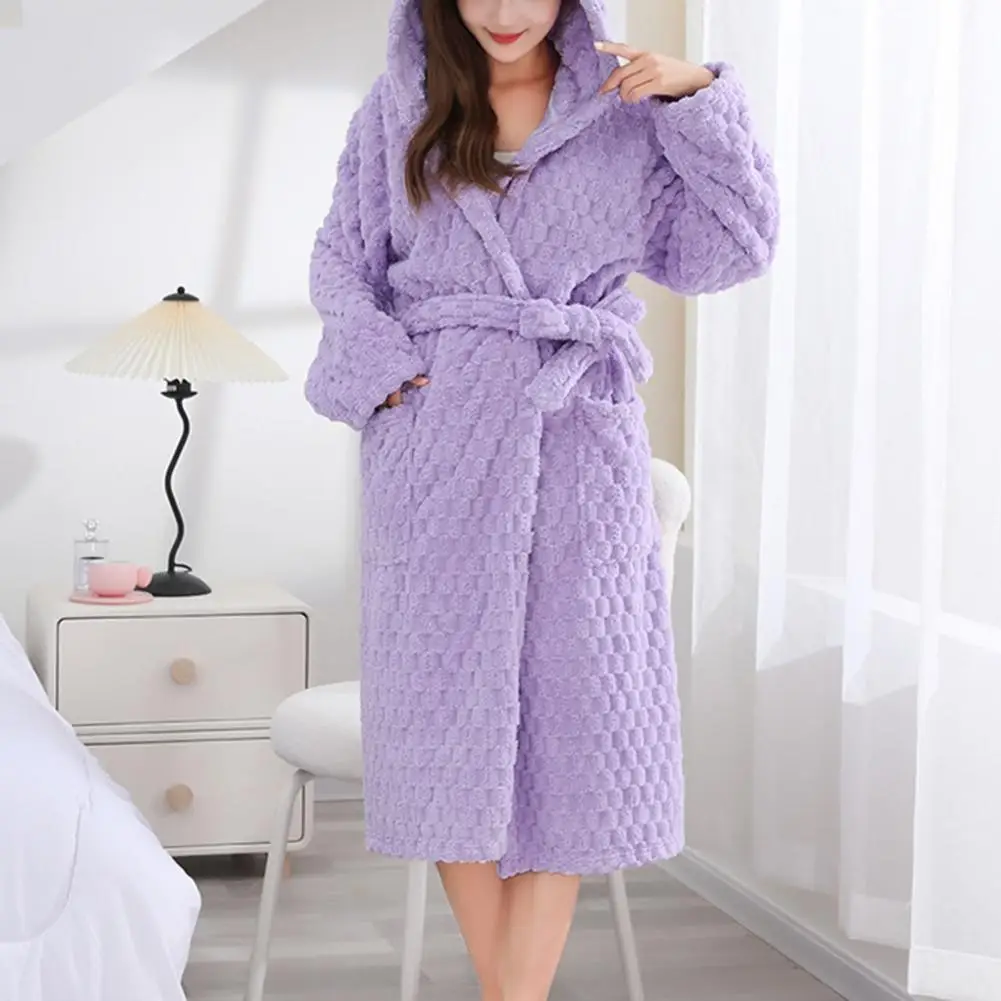 

Ladies Nightgown with Strap Soft Women Nightgown Warm Cozy Women's Coral Fleece Hooded Bathrobe with Lace Up Design for Winter