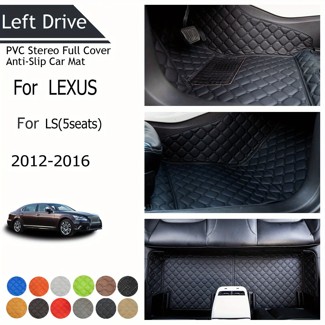 

TEGART 【LHD】For LEXUS For LS(5seats) 2012-2016 Three Layer PVC Stereo Full Cover Anti-Slip Car Matcar Mats Floor Car Accessories