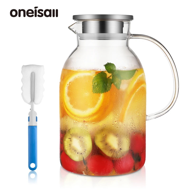 New 1.7L Glass Water Pitcher With Handle Bamboo Lid Heat Resistant Cold Hot  Kettle Capacity Tea Pitcher Water Juice Jug - AliExpress